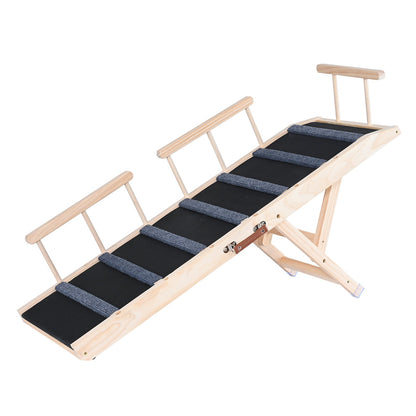 Dog Ramp, Folding Pet Ramp for Bed, Adjustable Dog Ramp for Small, Large, Old Dogs & Cats, Wooden Pet Ramp with 120 cm Long Ramp, Adjustable from 35 cm to 70 cm, Suitable for Couch, Sofa, Car