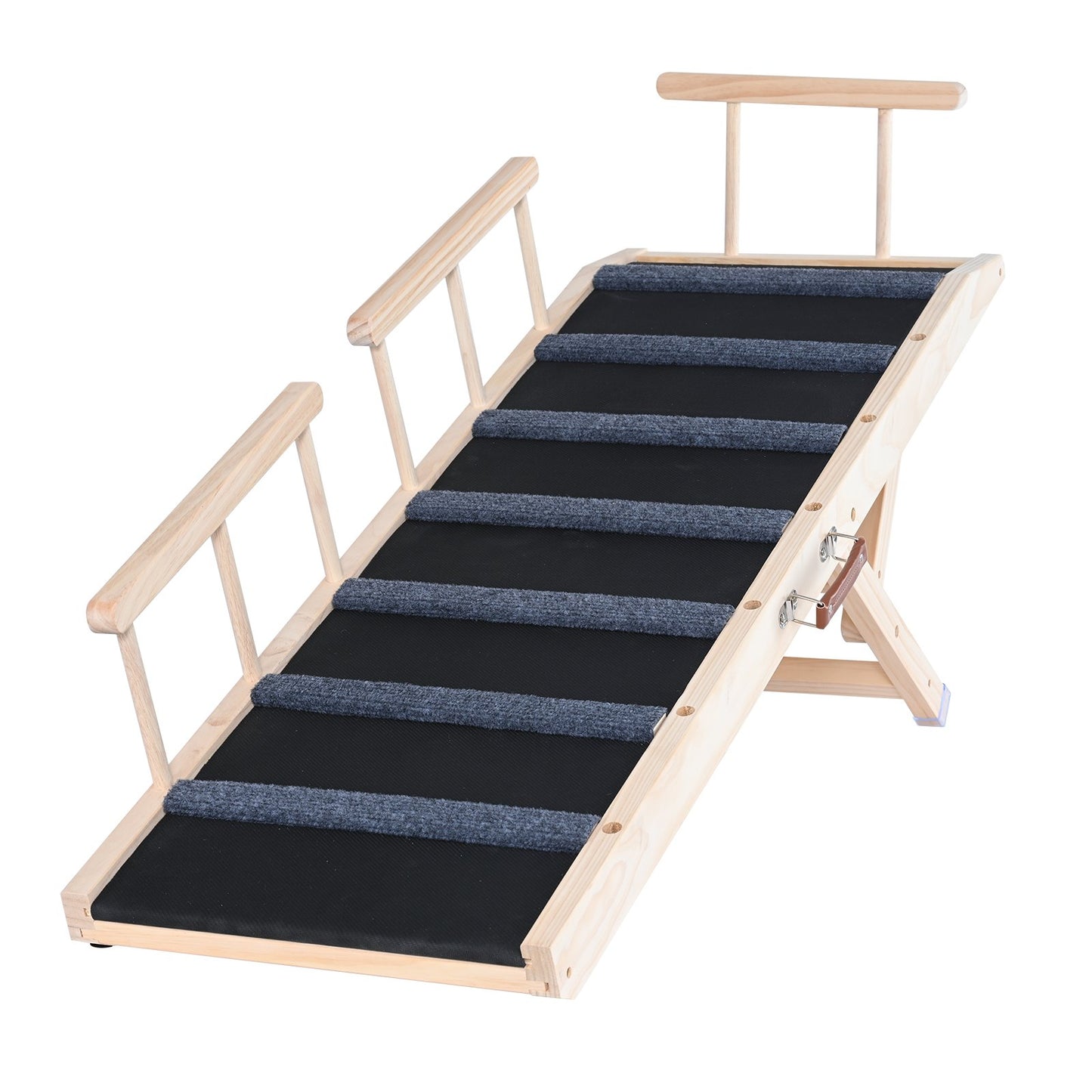 Dog Ramp, Folding Pet Ramp for Bed, Adjustable Dog Ramp for Small, Large, Old Dogs & Cats, Wooden Pet Ramp with 120 cm Long Ramp, Adjustable from 35 cm to 70 cm, Suitable for Couch, Sofa, Car