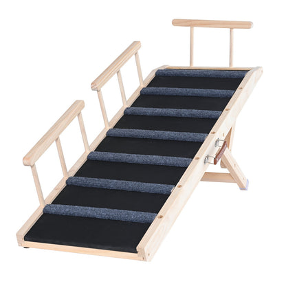 Dog Ramp, Folding Pet Ramp for Bed, Adjustable Dog Ramp for Small, Large, Old Dogs & Cats, Wooden Pet Ramp with 120 cm Long Ramp, Adjustable from 35 cm to 70 cm, Suitable for Couch, Sofa, Car