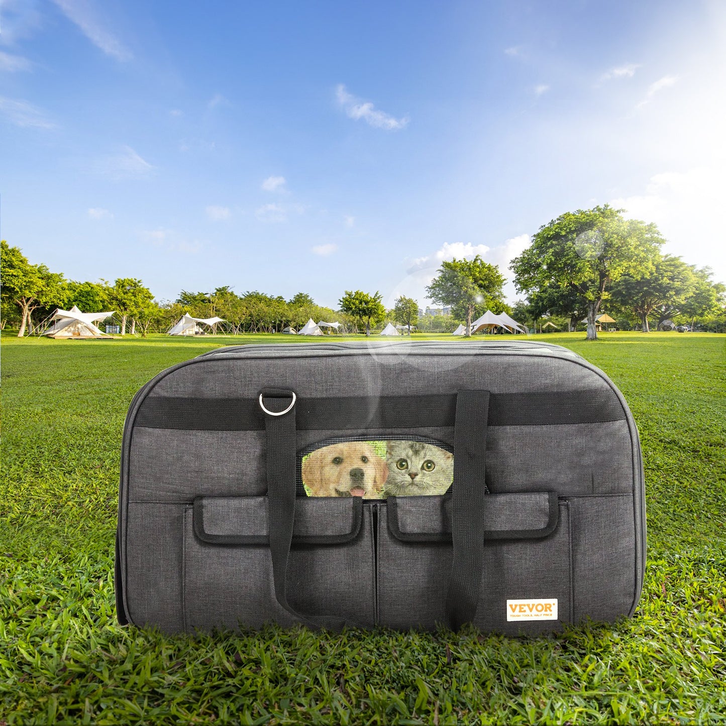 Cat Carrier with Wheels, Rolling Pet Carrier with Telescopic Handle and Shoulder Strap, Dog Carrier with Wheels for Pets under 15.9 kg, with 1 Folding Bowl, Black