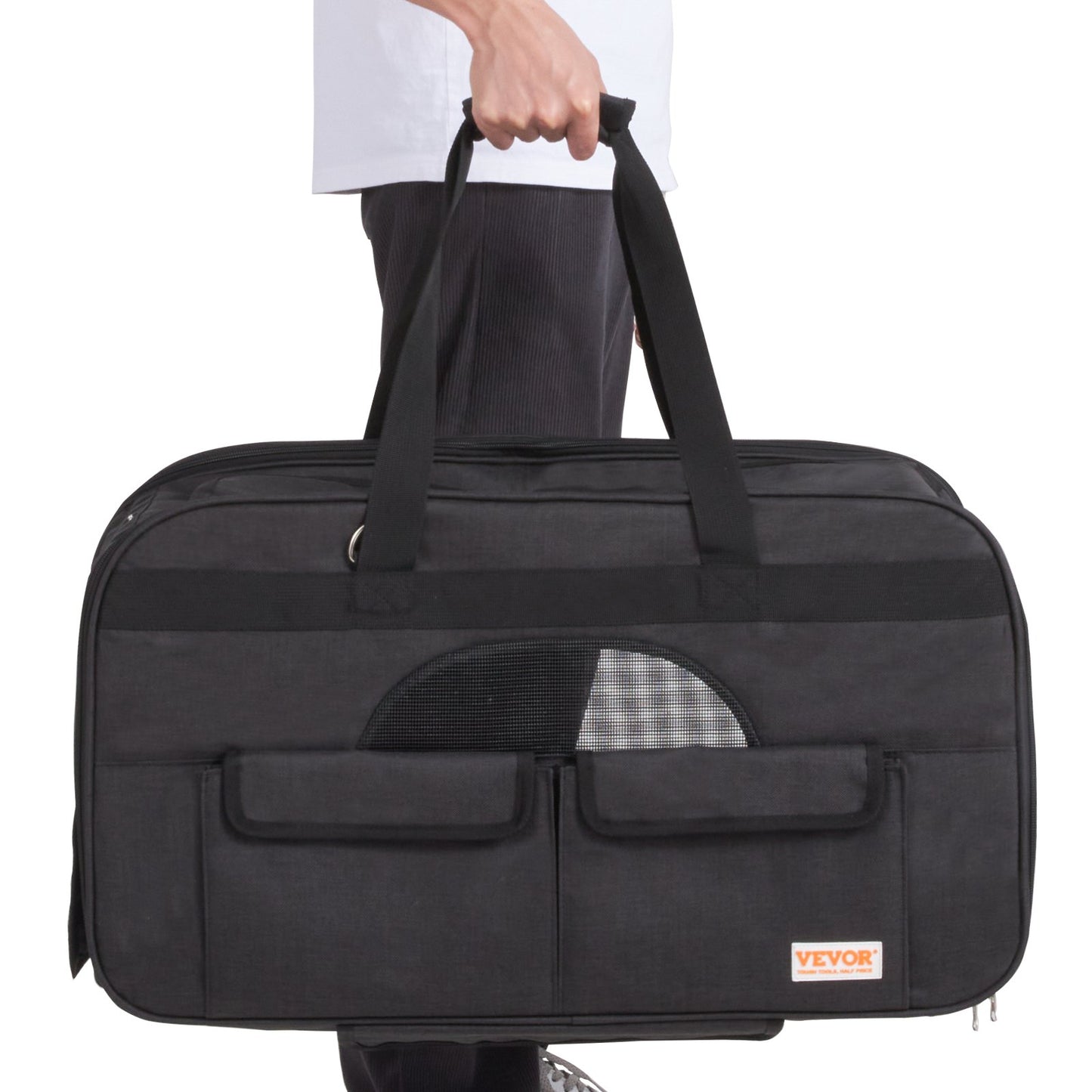 Cat Carrier with Wheels, Rolling Pet Carrier with Telescopic Handle and Shoulder Strap, Dog Carrier with Wheels for Pets under 15.9 kg, with 1 Folding Bowl, Black