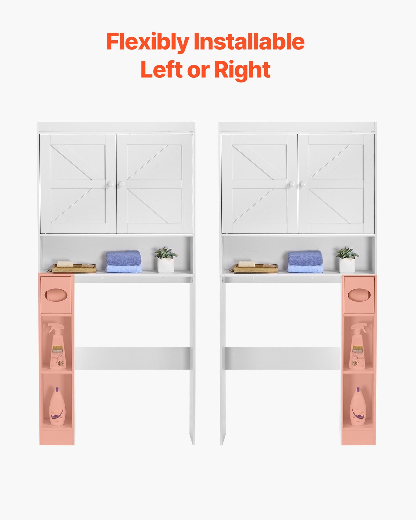 Over The Toilet Storage Cabinet, 171.3 cm Height Bathroom Storage Organizer with Double Door and Adjustable Shelf, Bathroom Space Saver Organizer Above Toilet with Open Shelf, White