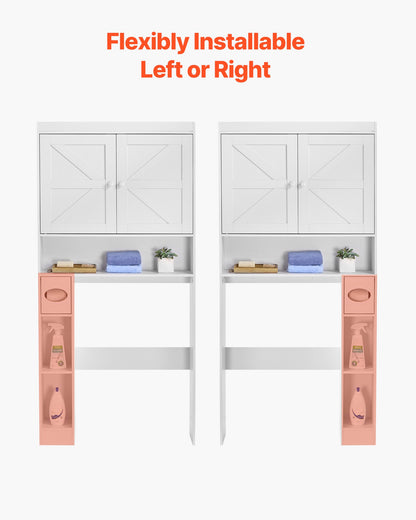 Over The Toilet Storage Cabinet, 171.3 cm Height Bathroom Storage Organizer with Double Door and Adjustable Shelf, Bathroom Space Saver Organizer Above Toilet with Open Shelf, White