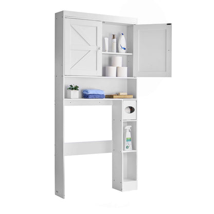 Over The Toilet Storage Cabinet, 171.3 cm Height Bathroom Storage Organizer with Double Door and Adjustable Shelf, Bathroom Space Saver Organizer Above Toilet with Open Shelf, White