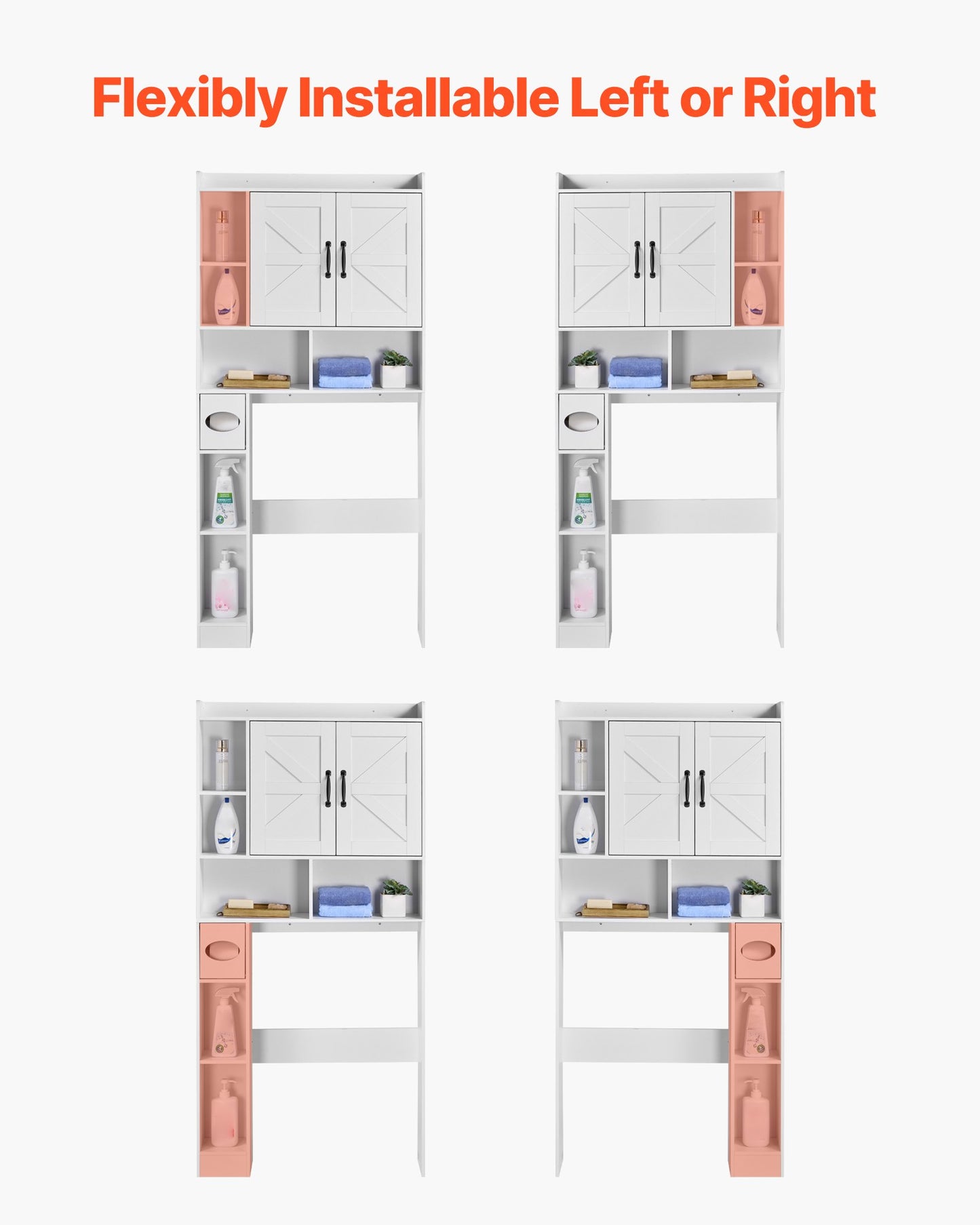 Over The Toilet Storage Cabinet, 168 cm Height Bathroom Storage Organizer with Double Door and Adjustable Shelf, Bathroom Space Saver Organizer Above Toilet with Open Shelf, White