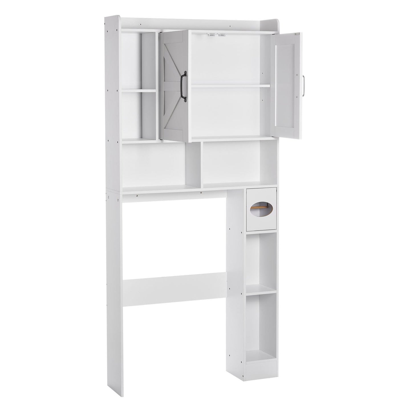 Over The Toilet Storage Cabinet, 168 cm Height Bathroom Storage Organizer with Double Door and Adjustable Shelf, Bathroom Space Saver Organizer Above Toilet with Open Shelf, White