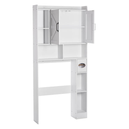 Over The Toilet Storage Cabinet, 168 cm Height Bathroom Storage Organizer with Double Door and Adjustable Shelf, Bathroom Space Saver Organizer Above Toilet with Open Shelf, White