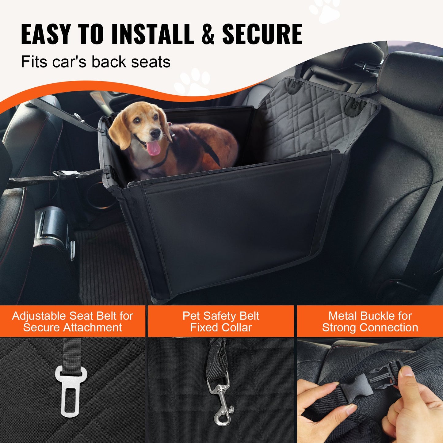 Dog Car Seat, Waterproof Dog Booster Seat for Car with Support Frame, Pet Car Seat with Clip-On Safety Leash, Dog Car Bed for Small, Medium and Large Dog up to 40 lbs, Black