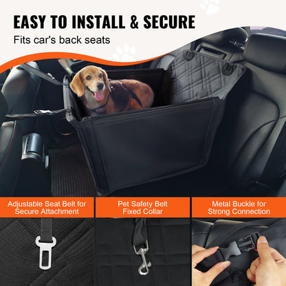 Dog Car Seat, Waterproof Dog Booster Seat for Car with Support Frame, Pet Car Seat with Clip-On Safety Leash, Dog Car Bed for Small, Medium and Large Dog up to 40 lbs, Black