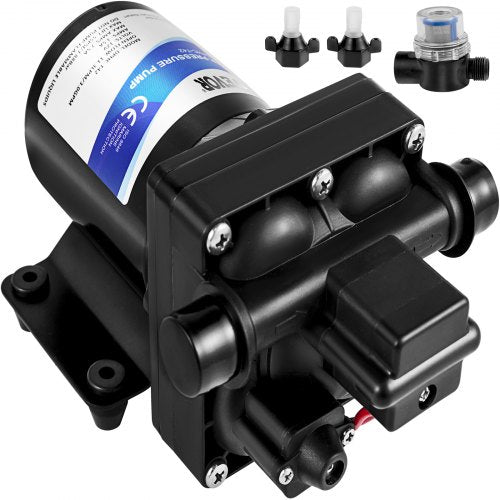 Frischwasserpumpe, 12 V selbstansaugende Sprühpumpe, 11 l/min (3 GPM), Wohnmobil-Wasserpumpe mit Druckschalter, 3,8 bar (55 PSI), selbstansaugende Wasserpumpe, abnehmbares Sieb, 12-V-Membranpumpe, für Wohnmobile, Camper, Boote und Rasenflächen