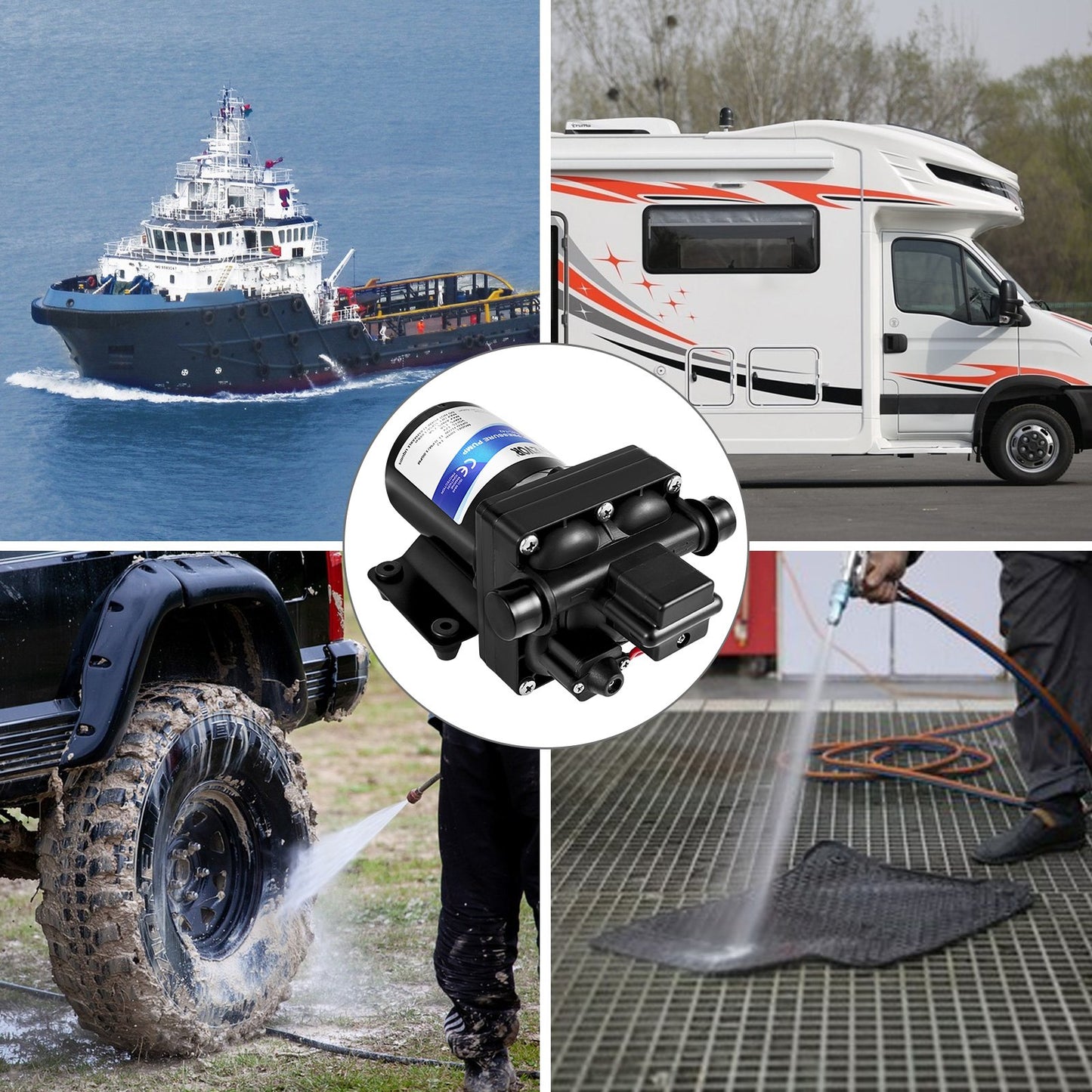 Frischwasserpumpe, 12 V selbstansaugende Sprühpumpe, 11 l/min (3 GPM), Wohnmobil-Wasserpumpe mit Druckschalter, 3,8 bar (55 PSI), selbstansaugende Wasserpumpe, abnehmbares Sieb, 12-V-Membranpumpe, für Wohnmobile, Camper, Boote und Rasenflächen