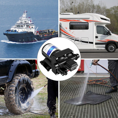 Frischwasserpumpe, 12 V selbstansaugende Sprühpumpe, 11 l/min (3 GPM), Wohnmobil-Wasserpumpe mit Druckschalter, 3,8 bar (55 PSI), selbstansaugende Wasserpumpe, abnehmbares Sieb, 12-V-Membranpumpe, für Wohnmobile, Camper, Boote und Rasenflächen