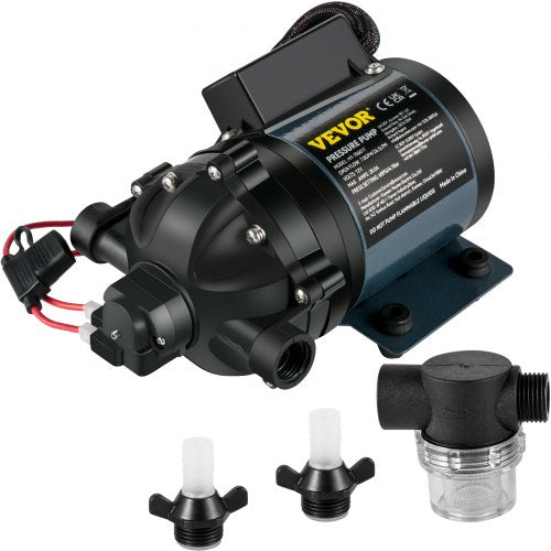 Deckwaschpumpe, 12 V DC, 26 l/min (7 GPM), 4 bar (60 PSI), max. 3 m Förderhöhe, selbstansaugend, mit EPDM-Ventil, universellem Salzwasserfilter und Innen-/Außengewinde, für Wohnmobile, Bootsdecks und Yachten