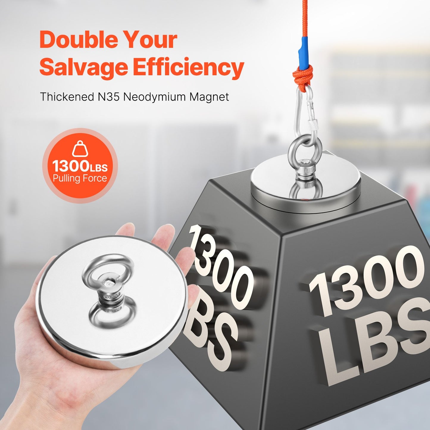 Magnet Fishing Kit, 1300 LBS/590 Kg Single-Sided Pulling Force Strong Magnet Fishing Kit, Rare Earth Neodymium Magnetic Fishing Kit Includes Grappling Hook, Heavy Duty Rope, Gloves and Eyebolt