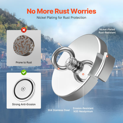 Magnet Fishing Kit, 1300 LBS/590 Kg Single-Sided Pulling Force Strong Magnet Fishing Kit, Rare Earth Neodymium Magnetic Fishing Kit Includes Grappling Hook, Heavy Duty Rope, Gloves and Eyebolt