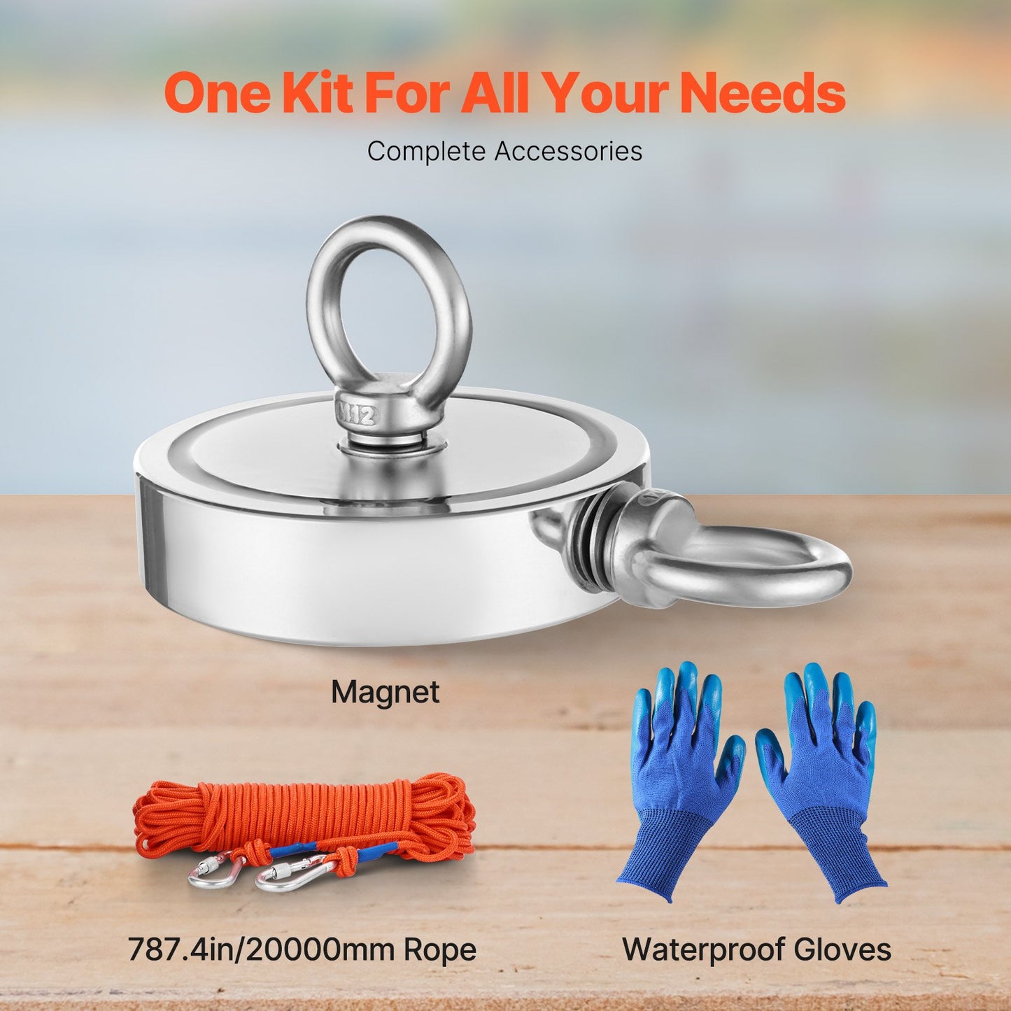 Magnet Fishing Kit, 2000 LBS/907 Kg Double-Sided Pulling Force Strong Magnet Fishing Kit, Rare Earth Neodymium Magnetic Fishing Kit Includes Grappling Hook, Heavy Duty Rope, Gloves and Eyebolt