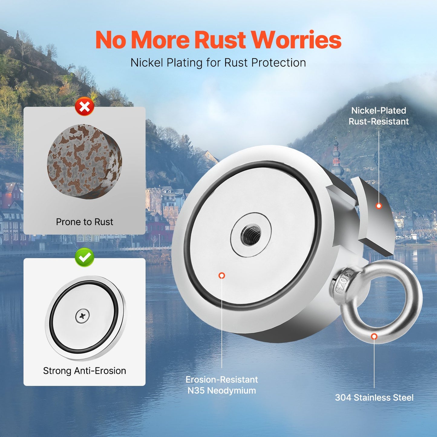 Magnet Fishing Kit, 2000 LBS/907 Kg Double-Sided Pulling Force Strong Magnet Fishing Kit, Rare Earth Neodymium Magnetic Fishing Kit Includes Grappling Hook, Heavy Duty Rope, Gloves and Eyebolt