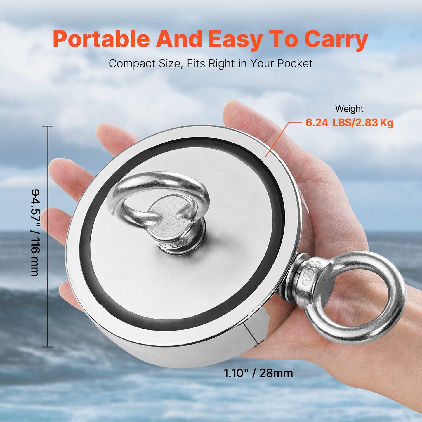 Magnet Fishing Kit, 2000 LBS/907 Kg Double-Sided Pulling Force Strong Magnet Fishing Kit, Rare Earth Neodymium Magnetic Fishing Kit Includes Grappling Hook, Heavy Duty Rope, Gloves and Eyebolt