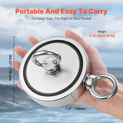Magnet Fishing Kit, 2000 LBS/907 Kg Double-Sided Pulling Force Strong Magnet Fishing Kit, Rare Earth Neodymium Magnetic Fishing Kit Includes Grappling Hook, Heavy Duty Rope, Gloves and Eyebolt