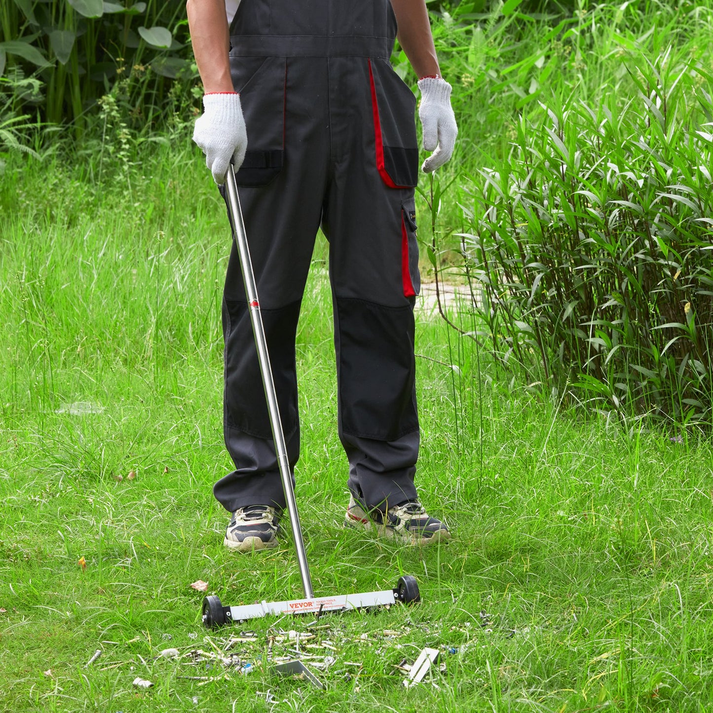 Magnetkehrer (38 cm) mit Rädern, 3,6 kg Tragkraft, mit ausziehbarem Magnetaufsatz, verstellbarem Griff, zum Aufsammeln von Nägeln und Schrauben, für Werkstatt, Garage und Garten