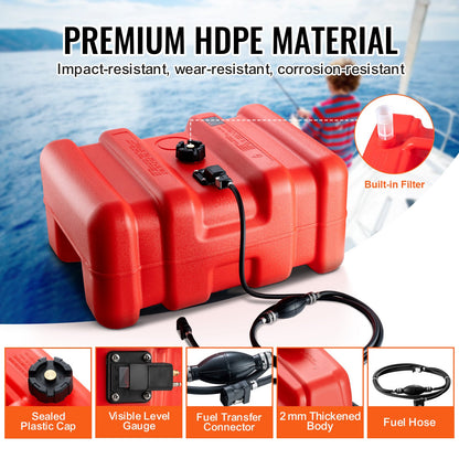 Marine Fuel Tank, 14.53 Gallon/55L, Portable Boat Fuel Gas Tank for Outboard Engine Boats, Plastic Outboard Marine Boat Fuel Tank with Hose, Easy to Carry for Yacht, Fishing Boat, Deck Boat, Red