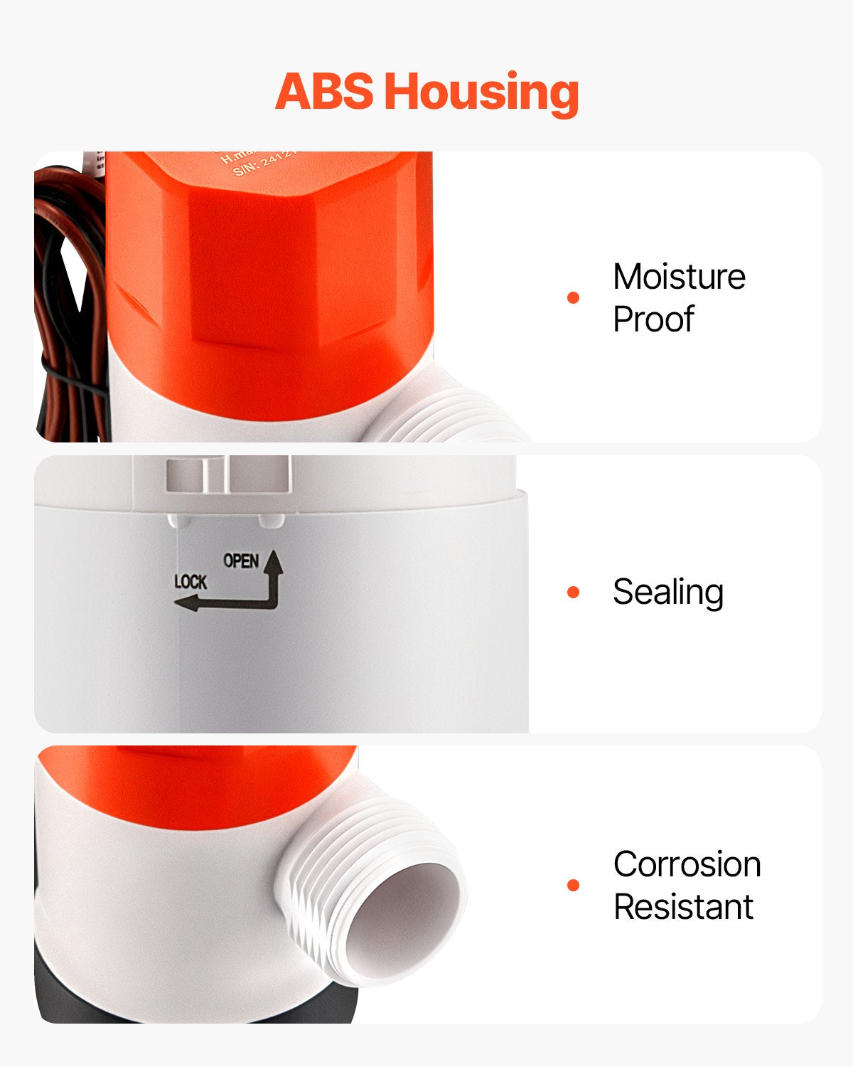 Lebendköderpumpe für Boote, 12 V, 32 l/min (500 GPH), gerade Belüfterpumpe mit zwei Einlässen, ABA-Gehäuse und abnehmbarer Motorkartusche, korrosionsbeständige Lebendköder-/Köderbehälterpumpe für Süß- und Salzwasser