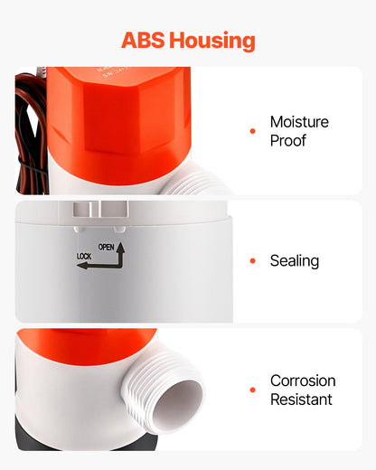 Lebendköderpumpe für Boote, 12 V, 32 l/min (500 GPH), gerade Belüfterpumpe mit zwei Einlässen, ABA-Gehäuse und abnehmbarer Motorkartusche, korrosionsbeständige Lebendköder-/Köderbehälterpumpe für Süß- und Salzwasser