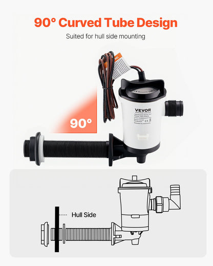 Lebendköderpumpe für Boote, 12 V, 50 l/min (800 GPH), Belüfterpumpe mit abnehmbarem Motor, 90°-Köderpumpen für Boote, korrosionsbeständige Tauchbelüfterpumpe, für Süß- und Salzwasser