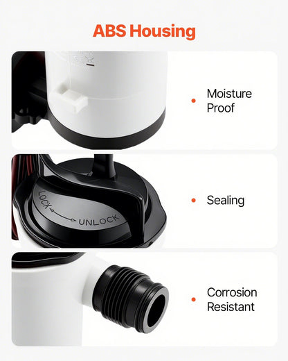 Lebendköderpumpe für Boote, 12 V, 50 l/min (800 GPH), Belüfterpumpe mit abnehmbarem Motor, 90°-Köderpumpen für Boote, korrosionsbeständige Tauchbelüfterpumpe, für Süß- und Salzwasser