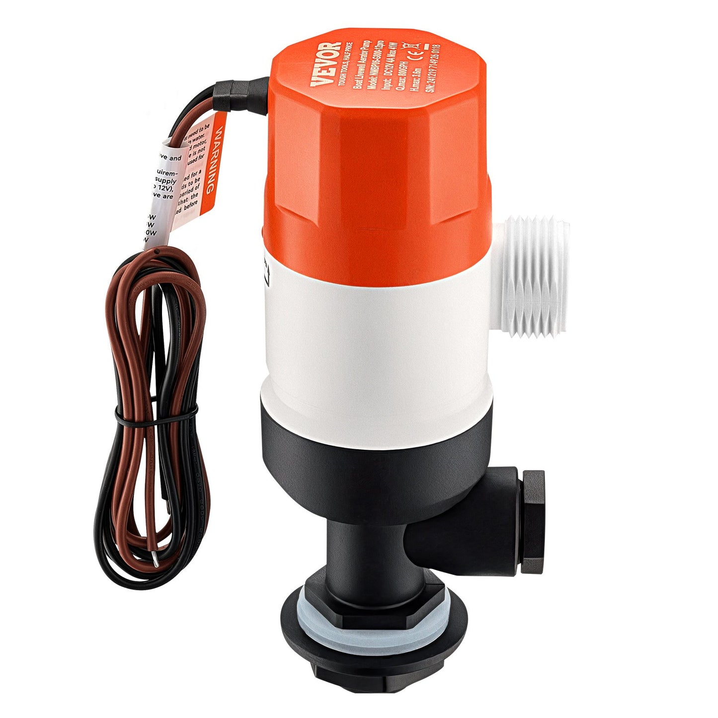 Lebendköderpumpe für Boote, 12 V, 50 l/min (800 GPH), gerade Belüfterpumpe mit Doppeleinlass, ABA-Gehäuse und abnehmbarer Motorkartusche, korrosionsbeständige Lebendköder-/Köderbehälterpumpe für Süß- und Salzwasser