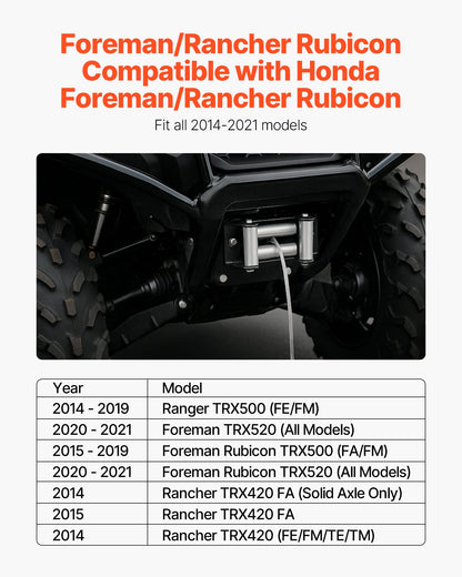 Winch Mount, Winch Capacity of 907-1633 kg, Trailer Hitch Winch Mount for Select Honda Foreman and Rancher Rubicon Models (2014-2021), 2 Mounting Hole Design, Powder Coated Steel, Black