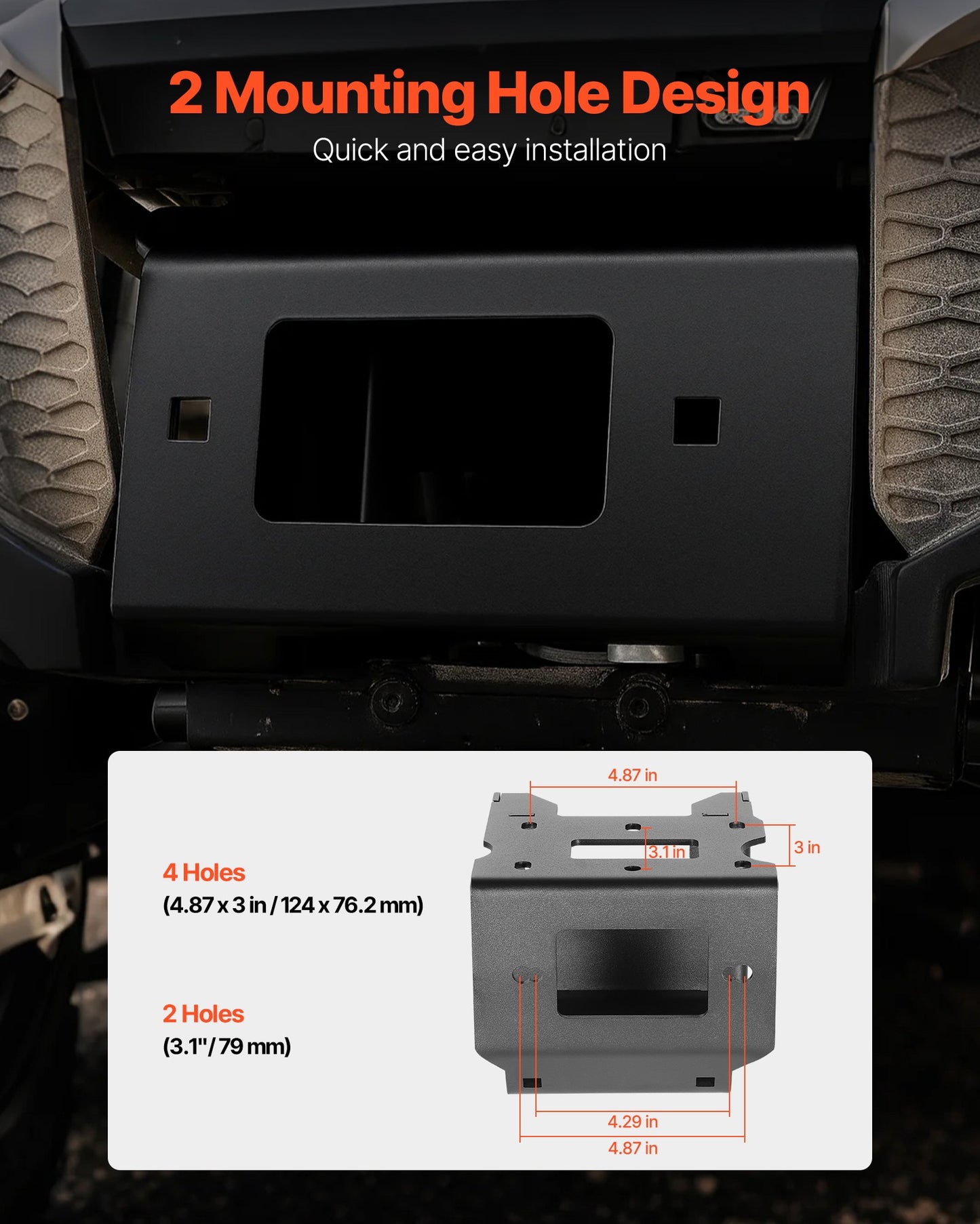 Winch Mount, Winch Capacity of 907-1633 kg, Trailer Hitch Winch Mount for Select Polaris Sportsman Models (2009 and Newer), 2 Mounting Hole Design, Powder Coated Steel, Fit for Desert Rescue