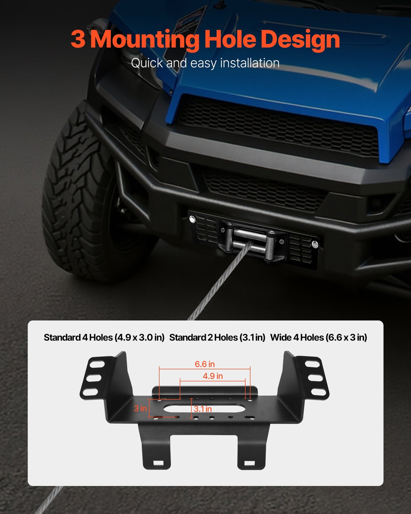 Winch Mount, Winch Capacity of 907-1633 kg, Trailer Hitch Winch Mount for Select Polaris Ranger Models (2010-2021), 3 Mounting Hole Design, Powder Coated Steel, Fit for Muddy Road Rescue