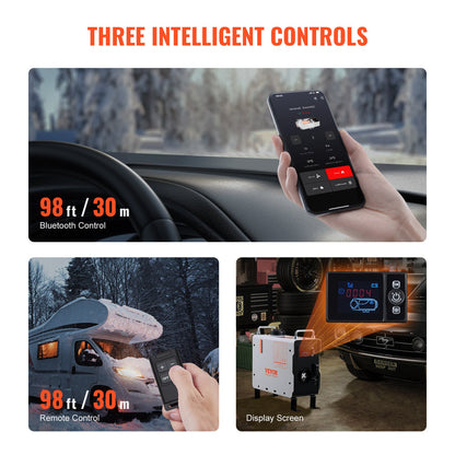 2KW Diesel Heater, 12V/24V All in One Diesel Air Heater, with Bluetooth APP Control, Remote Control and Display Screen, CO Alarm, Fast Heating Portable Diesel Heater for Vehicles and Outdoors