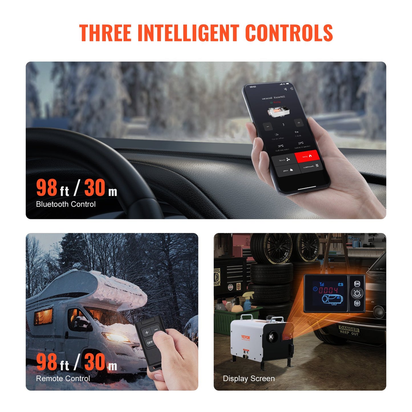 8KW Diesel Heater, 12V/24V All in One Diesel Air Heater, with Bluetooth APP Control, Remote Control and Display Screen, CO Alarm, Fast Heating Portable Diesel Heater for Vehicles and Outdoors