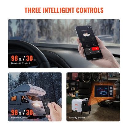 8KW Diesel Heater, 12V/24V All in One Diesel Air Heater, with Bluetooth APP Control, Remote Control and Display Screen, CO Alarm, Fast Heating Portable Diesel Heater for Vehicles and Outdoors