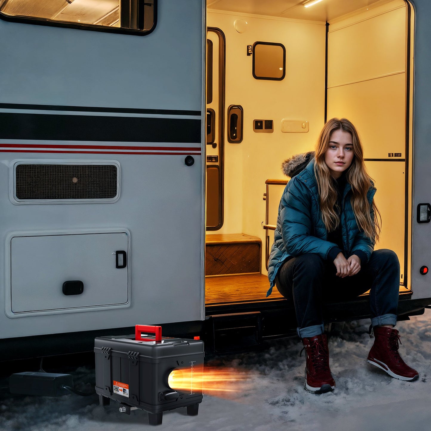 8KW Diesel Heater, 12V/24V All in One Diesel Air Heater, with Bluetooth APP Control, Remote Control and Display Screen, CO Alarm, Fast Heating Portable Diesel Heater for Vehicles and Garage