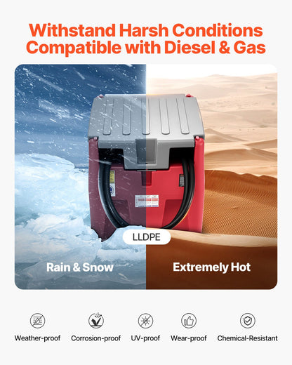 Portable Diesel & Gasoline Tank, 440L, 10 GPM Flow Rate, Diesel Fuel Tank with 12V Electric Transfer Pump, 13.1ft Hose, Auto Fueling Nozzle, Transfer Tank for Easy Fuel Transportation, Red