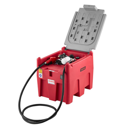 Portable Diesel & Gasoline Tank, 220L, 10 GPM Flow Rate, Diesel Fuel Tank with 12V Electric Transfer Pump, 13.1ft Hose, Auto Fueling Nozzle, Transfer Tank for Easy Fuel Transportation, Red
