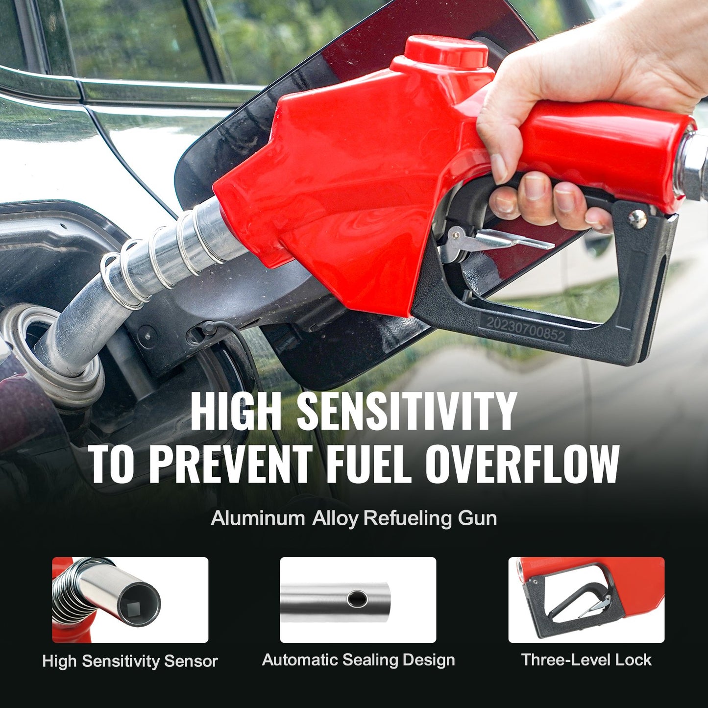 Fuel Hose Reel, 25.4 mm x 10.06 m, Extra Long Retractable Diesel Hose Reel, Heavy-Duty Carbon Steel Construction with Automatic Fuel Nozzle, NBR Rubber Hose for Aircraft Ship Vehicle Tank Truck, 20.68 bar