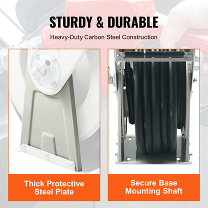 Kraftstoffschlauchtrommel, 25,4 mm x 15,24 m, extra lange, einziehbare Dieselschlauchtrommel, robuste Konstruktion aus Kohlenstoffstahl mit automatischer Kraftstoffdüse, NBR-Gummischlauch für Flugzeuge, Schiffe, Fahrzeuge und Tankwagen, 20,68 bar