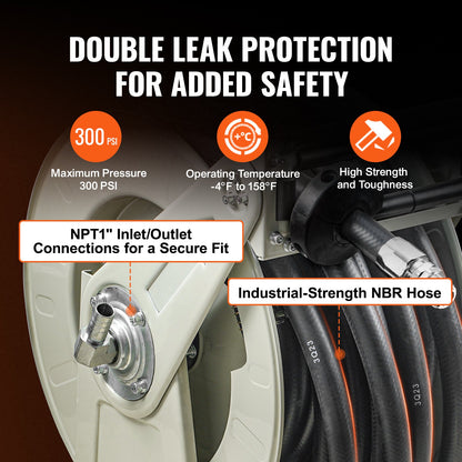 Kraftstoffschlauchtrommel, 19,05 mm x 15,24 m, extra lange, einziehbare Dieselschlauchtrommel, robuste Konstruktion aus Kohlenstoffstahl mit automatischer Kraftstoffdüse, NBR-Gummischlauch für Flugzeuge, Schiffe, Fahrzeuge und Tankwagen, 20,68 bar