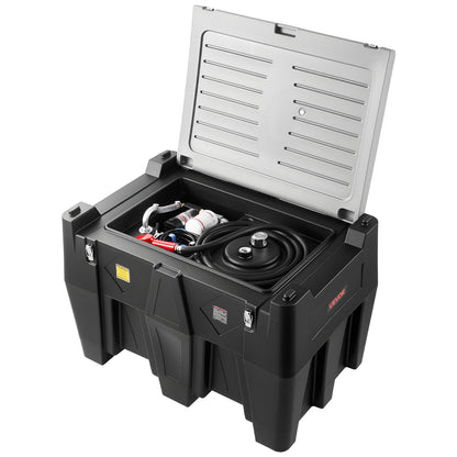 Portable Diesel Tank, 484.5L Capacity & 10 GPM Flow Rate, Gas Fuel Tank with 12V Electric Transfer Pump and 4m Rubber Hose, PE Diesel Transfer Tanks for Easy Fuel Transportation, Black