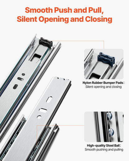 Schubladenschienen, 61 cm (24 Zoll), 10 Paar Vollauszugsschienen mit Kugellager, Tragkraft 45 kg (100 lb), robuste seitliche Montageschienen für Kommodenschubladen, Schubladenschienen für die Küchenreparatur (DIY-Austausch)