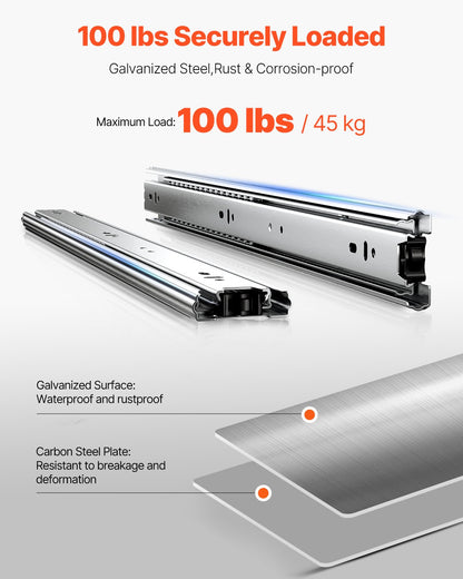 Schubladenschienen, 50,8 cm (20 Zoll), 10 Paar Vollauszugsschienen mit Kugellager, Tragkraft 45 kg (100 lb), robuste seitliche Montageschienen für Kommodenschubladen, Schubladenschienen für die Küchenreparatur (DIY-Austausch)