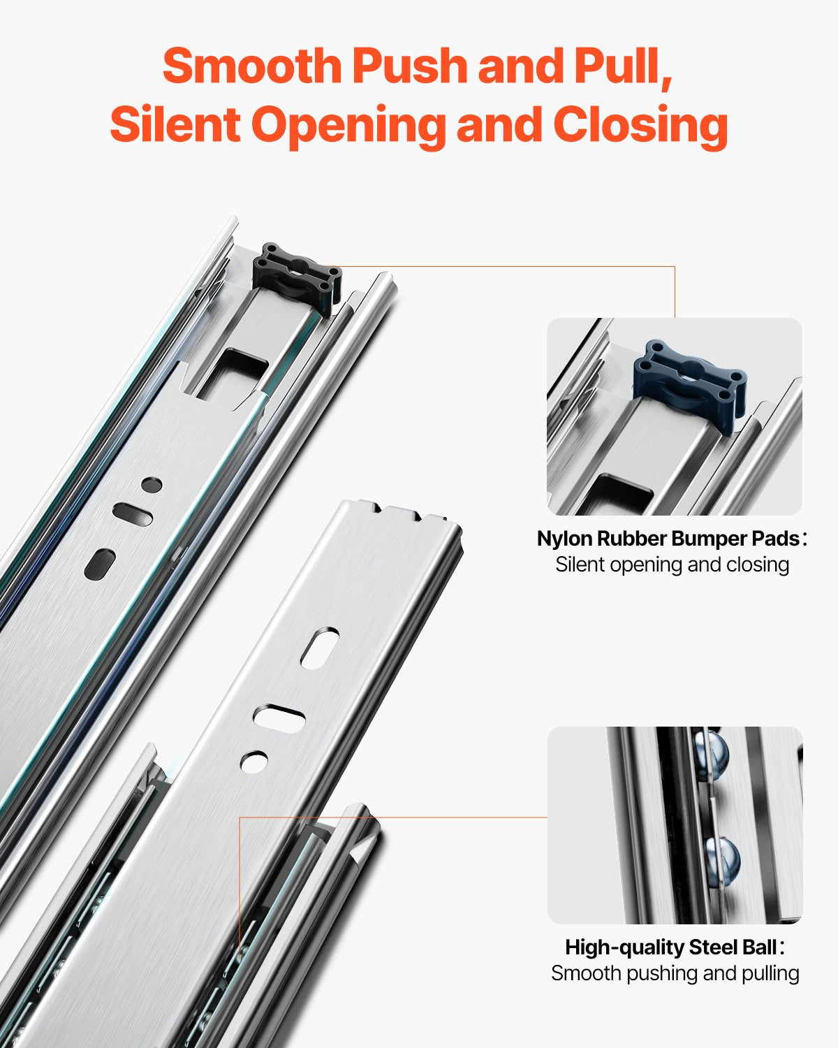 Schubladenschienen, 50,8 cm (20 Zoll), 10 Paar Vollauszugsschienen mit Kugellager, Tragkraft 45 kg (100 lb), robuste seitliche Montageschienen für Kommodenschubladen, Schubladenschienen für die Küchenreparatur (DIY-Austausch)