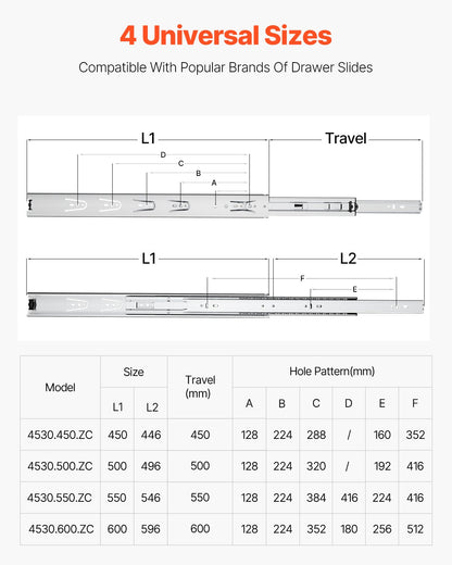Drawer Slides, 22 inch, 10 Pairs Full Extension Ball Bearing Cabinet Rails, 100 LB Load Capacity Heavy Duty Side Mount Dresser Drawer Slides, Drawer Track Runners for Kitchen DIY Replacement