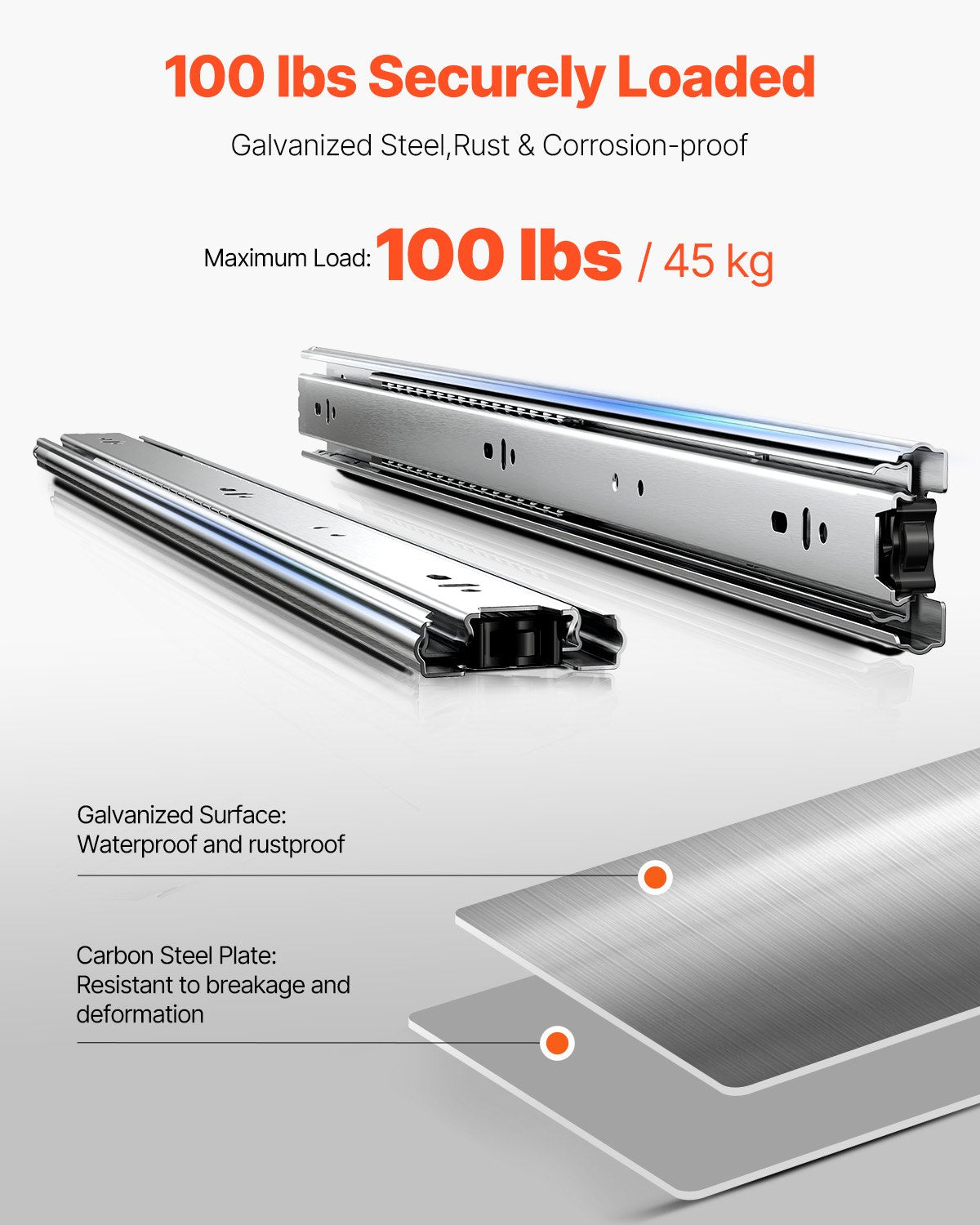 Drawer Slides, 22 inch, 10 Pairs Full Extension Ball Bearing Cabinet Rails, 100 LB Load Capacity Heavy Duty Side Mount Dresser Drawer Slides, Drawer Track Runners for Kitchen DIY Replacement