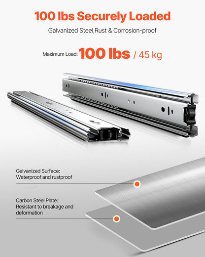 Drawer Slides, 22 inch, 10 Pairs Full Extension Ball Bearing Cabinet Rails, 100 LB Load Capacity Heavy Duty Side Mount Dresser Drawer Slides, Drawer Track Runners for Kitchen DIY Replacement