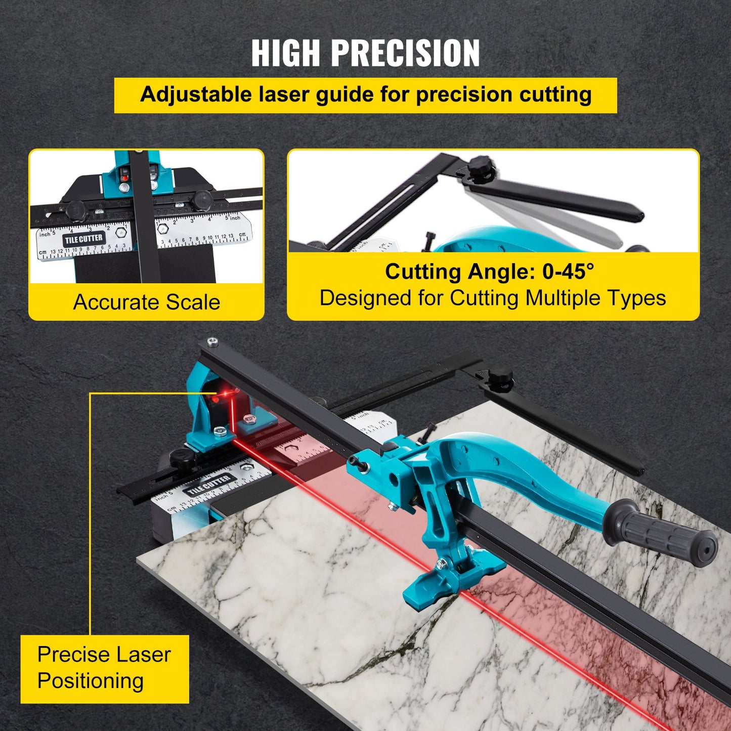 Tile Cutter 1 m Cutting Tool w/ Laser Guide Single Rail Double Brackets
